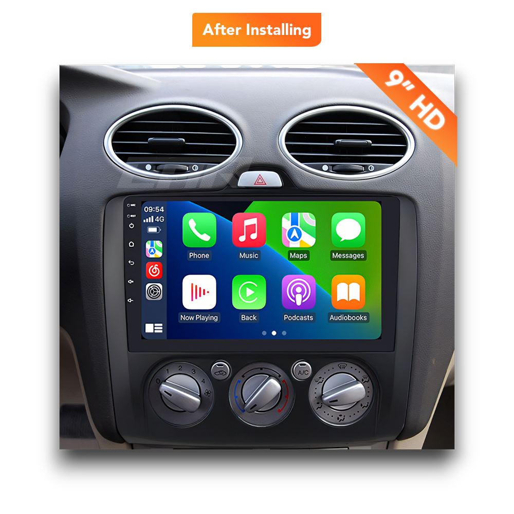 Ford Focus Automatic A/C (2008 - 2011) Multimedia 9" Touchscreen Display + Built-In Wireless Carplay & Android Auto