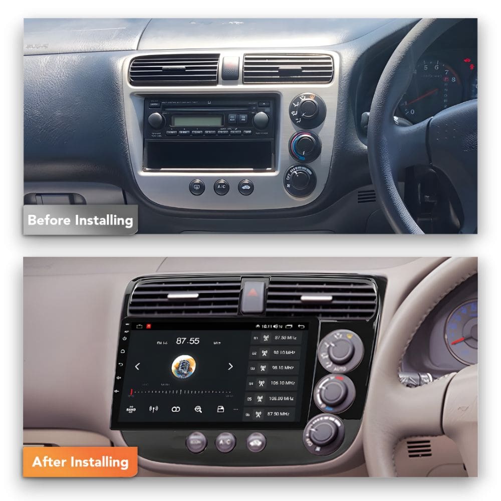Honda Civic (2001 - 2005) Multimedia 9" Touchscreen Display + Built-In Wireless Carplay & Android Auto