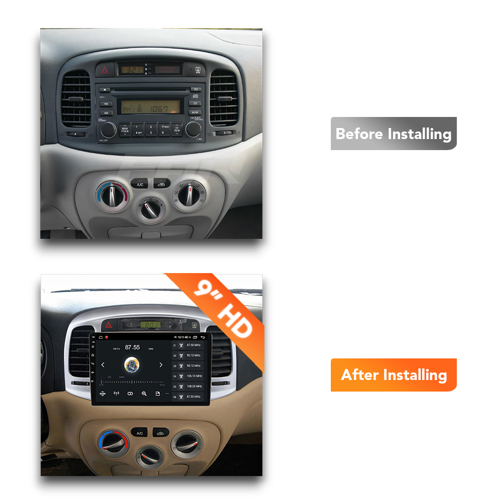 Hyundai Accent (2006 - 2011) Multimedia 9" Touchscreen Display + Built-In Wireless Carplay & Android Auto