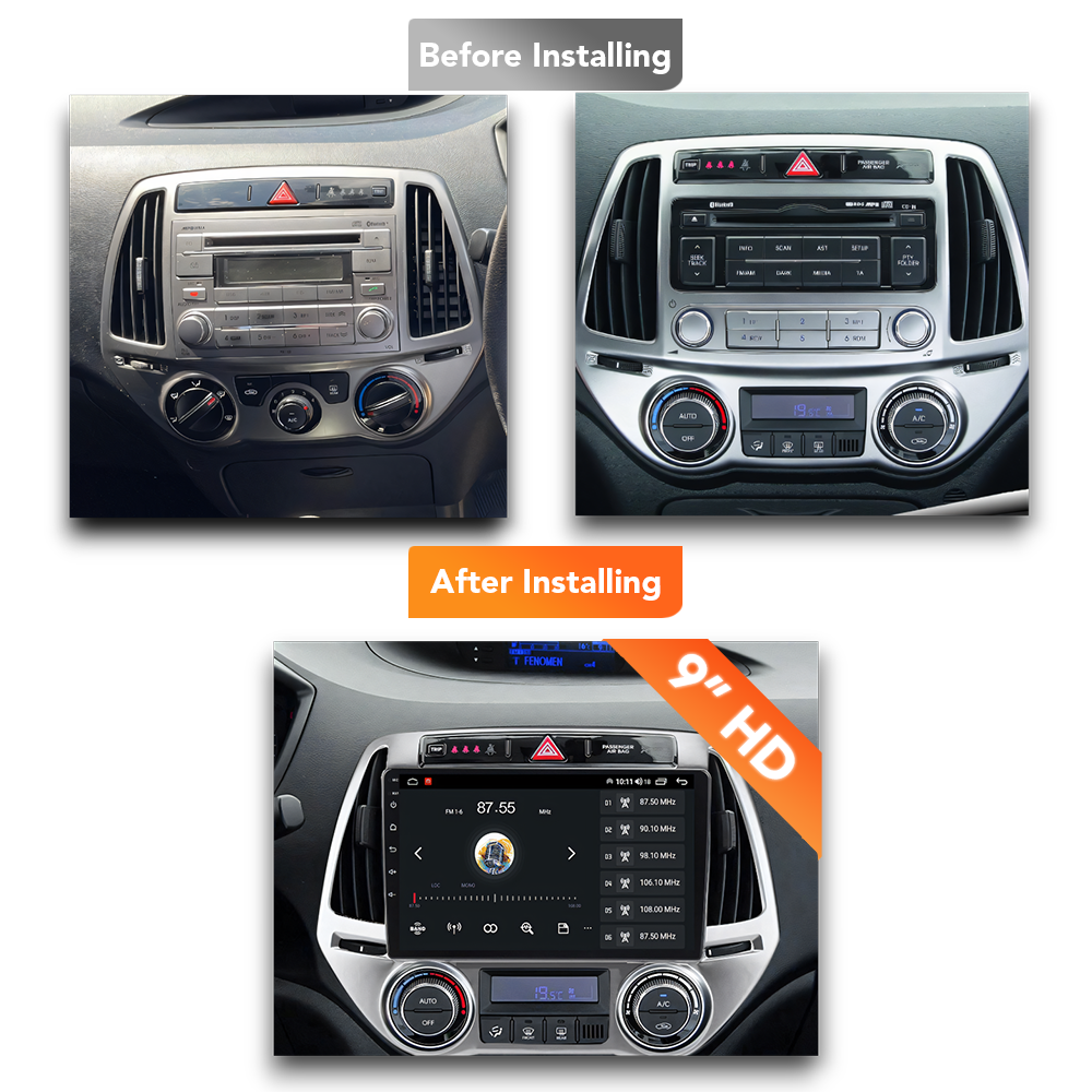 Hyundai i20 (2010 - 2015) Multimedia 9" Touchscreen Display + Built-In Wireless Carplay & Android Auto