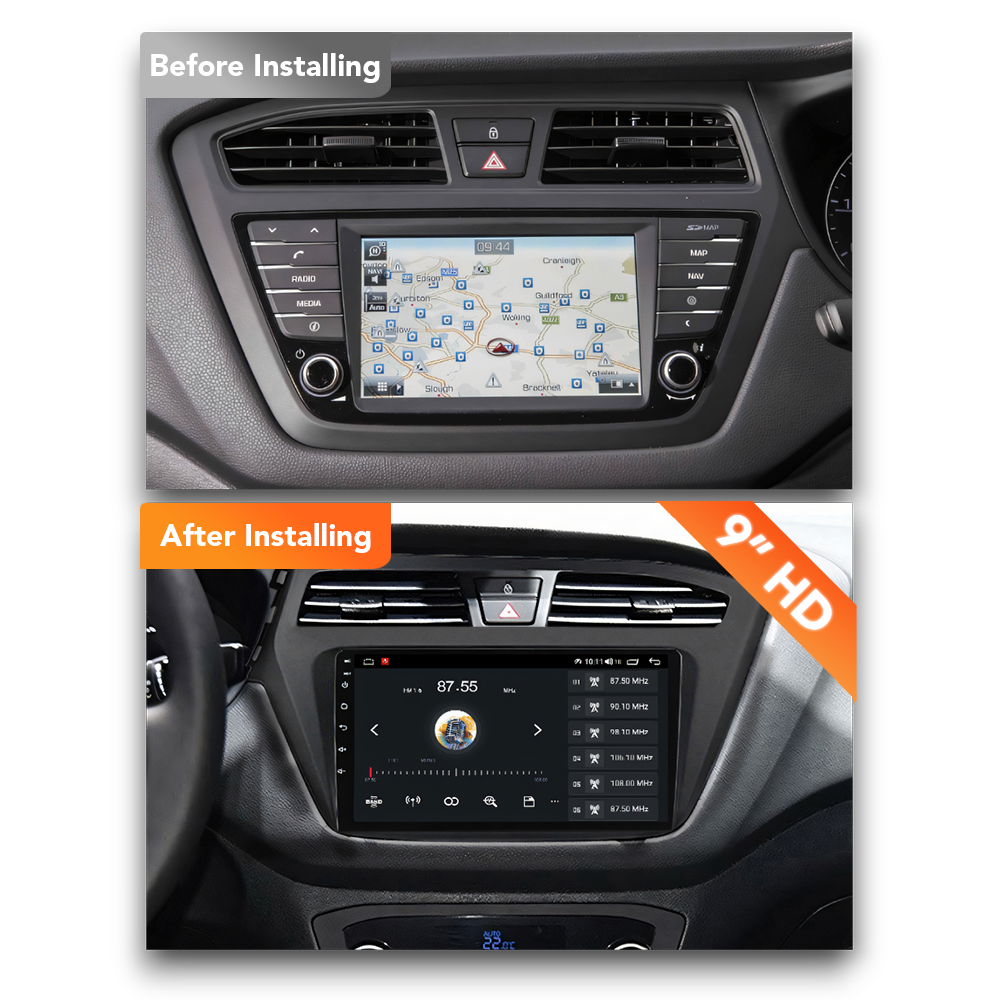 Hyundai i20 (2017 - 2018) Multimedia 9" Touchscreen Display + Built-In Wireless Carplay & Android Auto