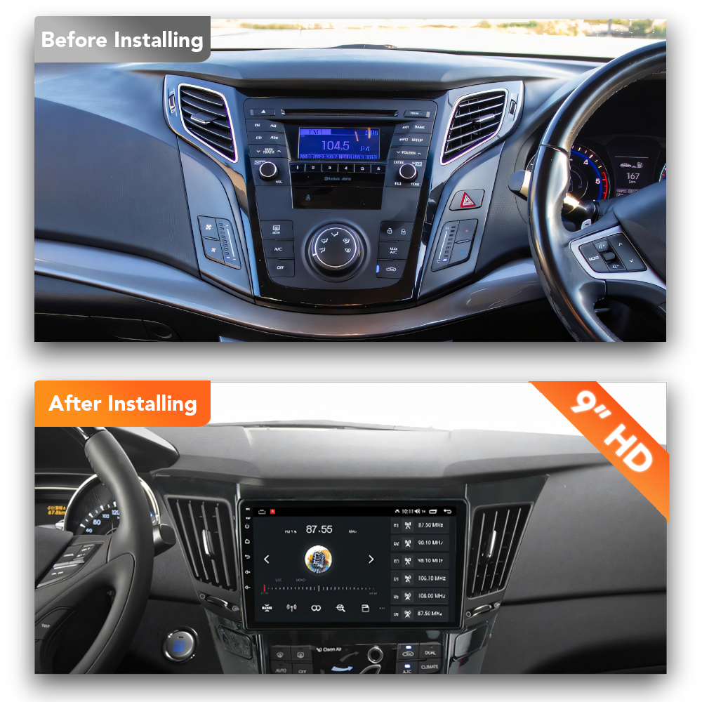 Hyundai i45 (2009 - 2012) Multimedia 9" Touchscreen Display + Built-In Wireless Carplay & Android Auto