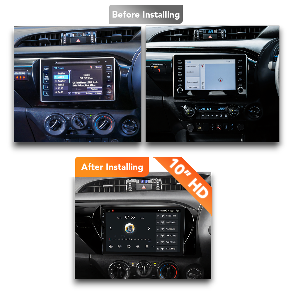 Toyota HiLux (2015 - 2023) Multimedia 10" Touchscreen Display + Built-In Wireless Carplay & Android Auto