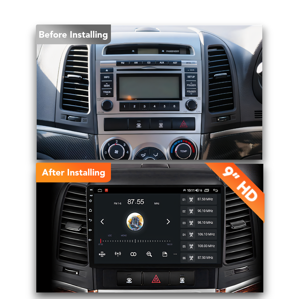Hyundai Santa Fe (2006 - 2012) Multimedia 9" Touchscreen Display + Built-In Wireless Carplay & Android Auto