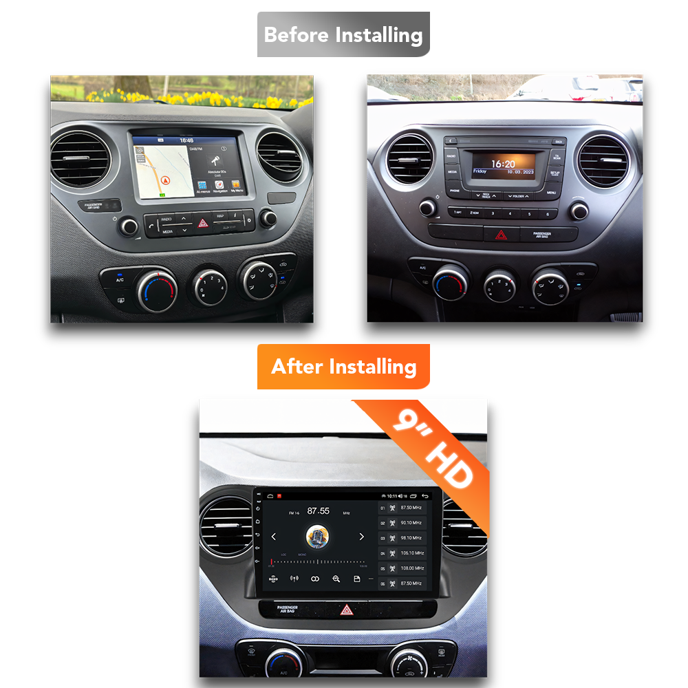 Hyundai i10 (2014 - 2017) Multimedia 10" Touchscreen Display + Built-In Wireless Carplay & Android Auto