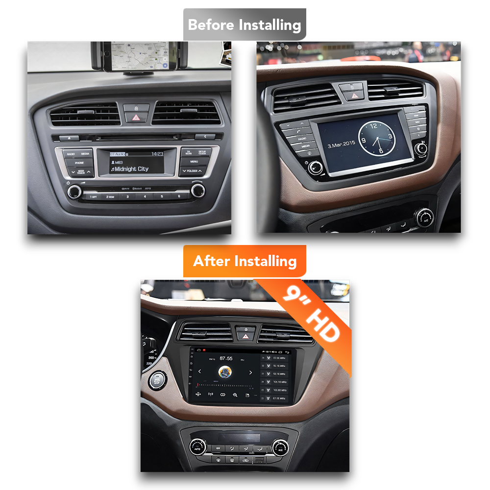 Hyundai i20 (2016 - 2017) Multimedia 9" Touchscreen Display + Built-In Wireless Carplay & Android Auto