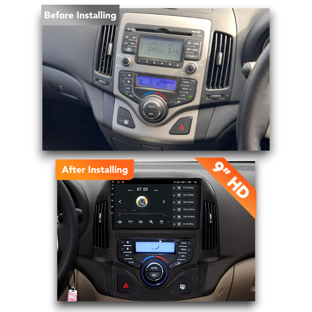 Hyundai i30 (2007 - 2012) Automatic A/C Multimedia 9" Touchscreen Display + Built-In Wireless Carplay & Android Auto