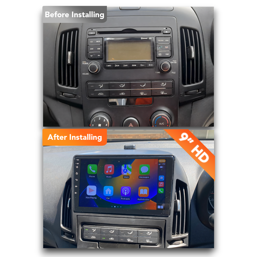 Hyundai i30 (2007 - 2012) Manual A/C Multimedia 9" Touchscreen Display + Built-In Wireless Carplay & Android Auto