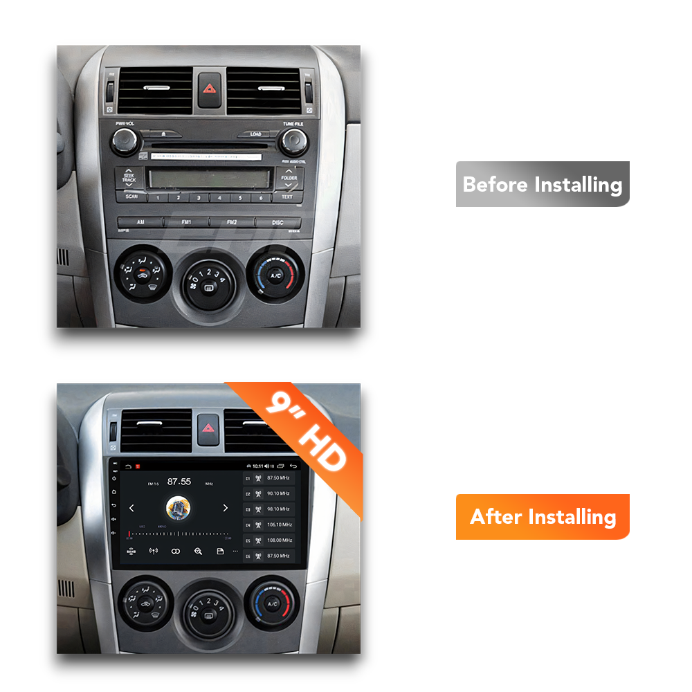 Toyota Corolla Sedan (2006 - 2013) Multimedia 9" Touchscreen Display + Built-In Wireless Carplay & Android Auto