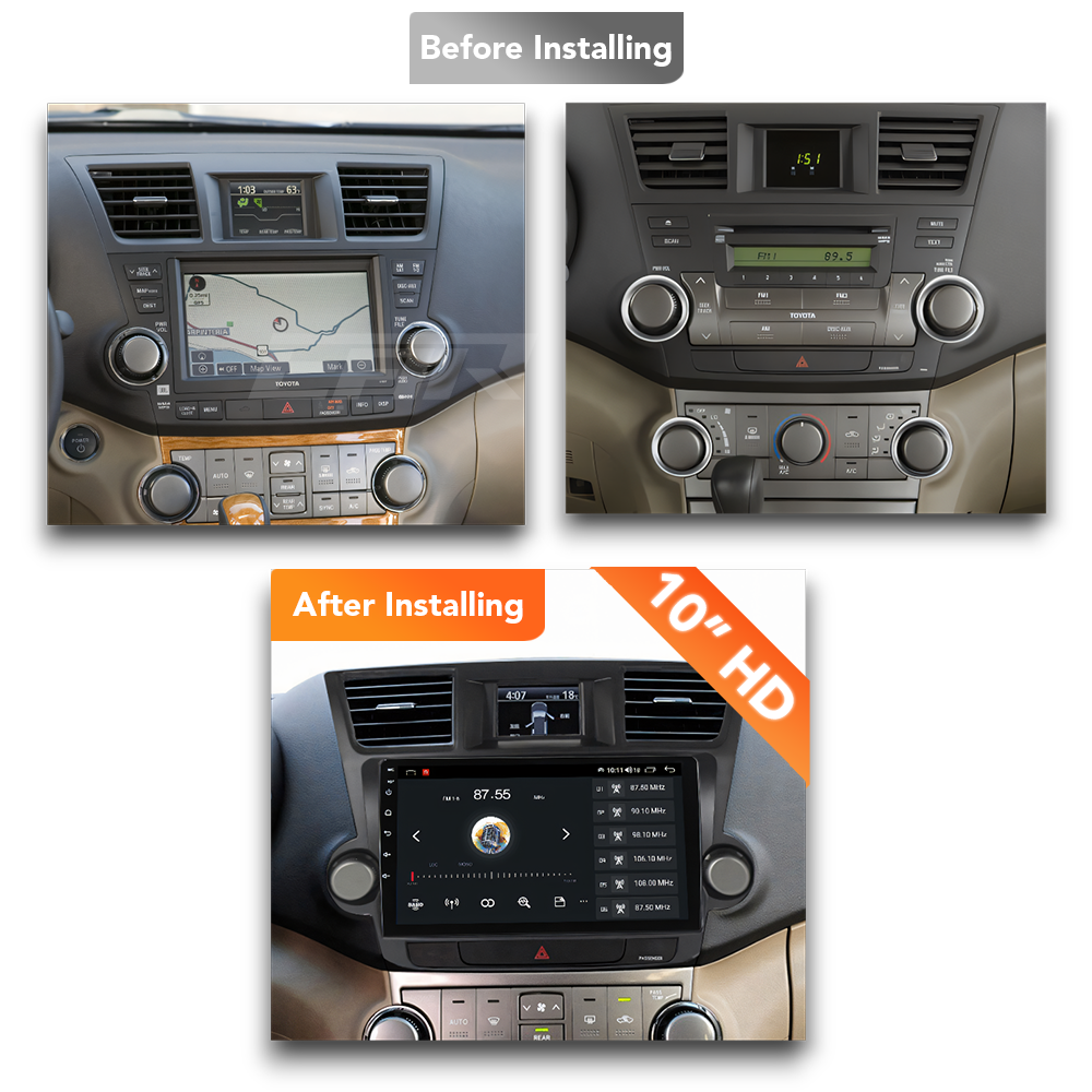 Toyota Highlander/Kluger (2007 - 2013) Multimedia 10" Touchscreen Display + Built-In Wireless Carplay & Android Auto