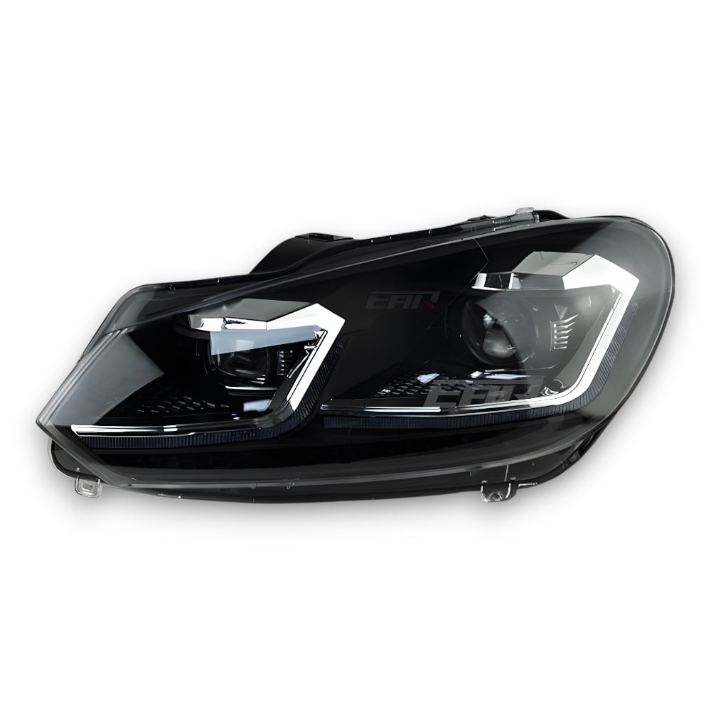 Volkswagen Golf Mk6 Sequential Mk7.5 Style Xenon Angel LED Headlights (2009 - 2012) Black Strip