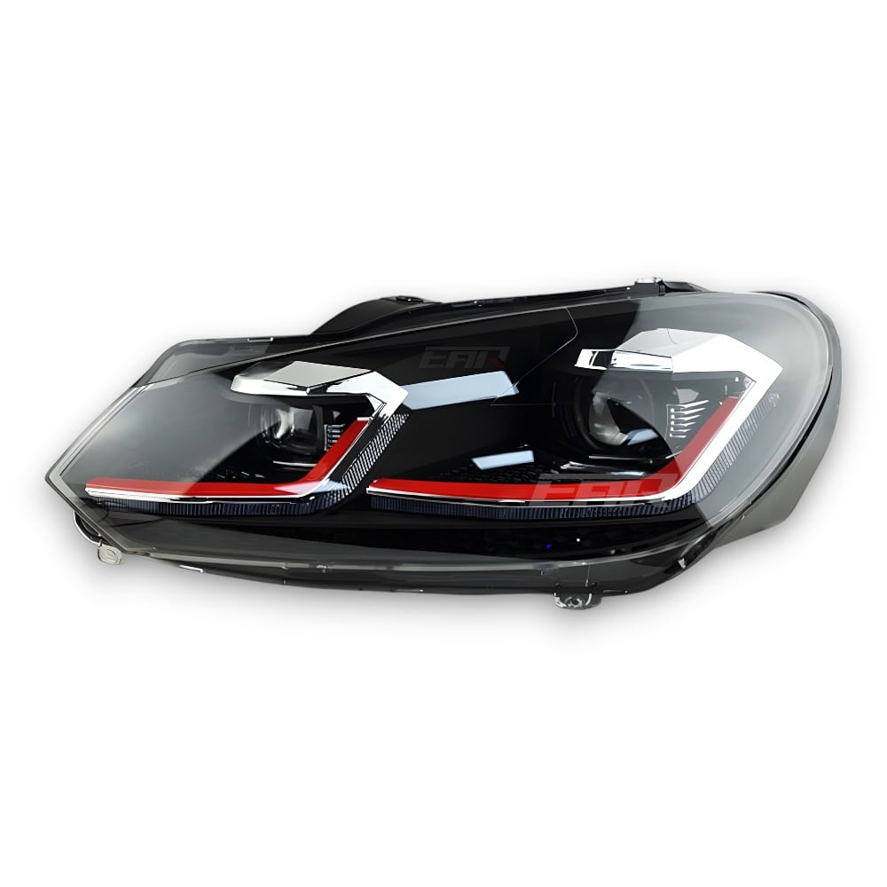 Volkswagen Golf Mk6 Sequential Mk7.5 Style Xenon Angel LED Headlights (2009 - 2012) Red Strip